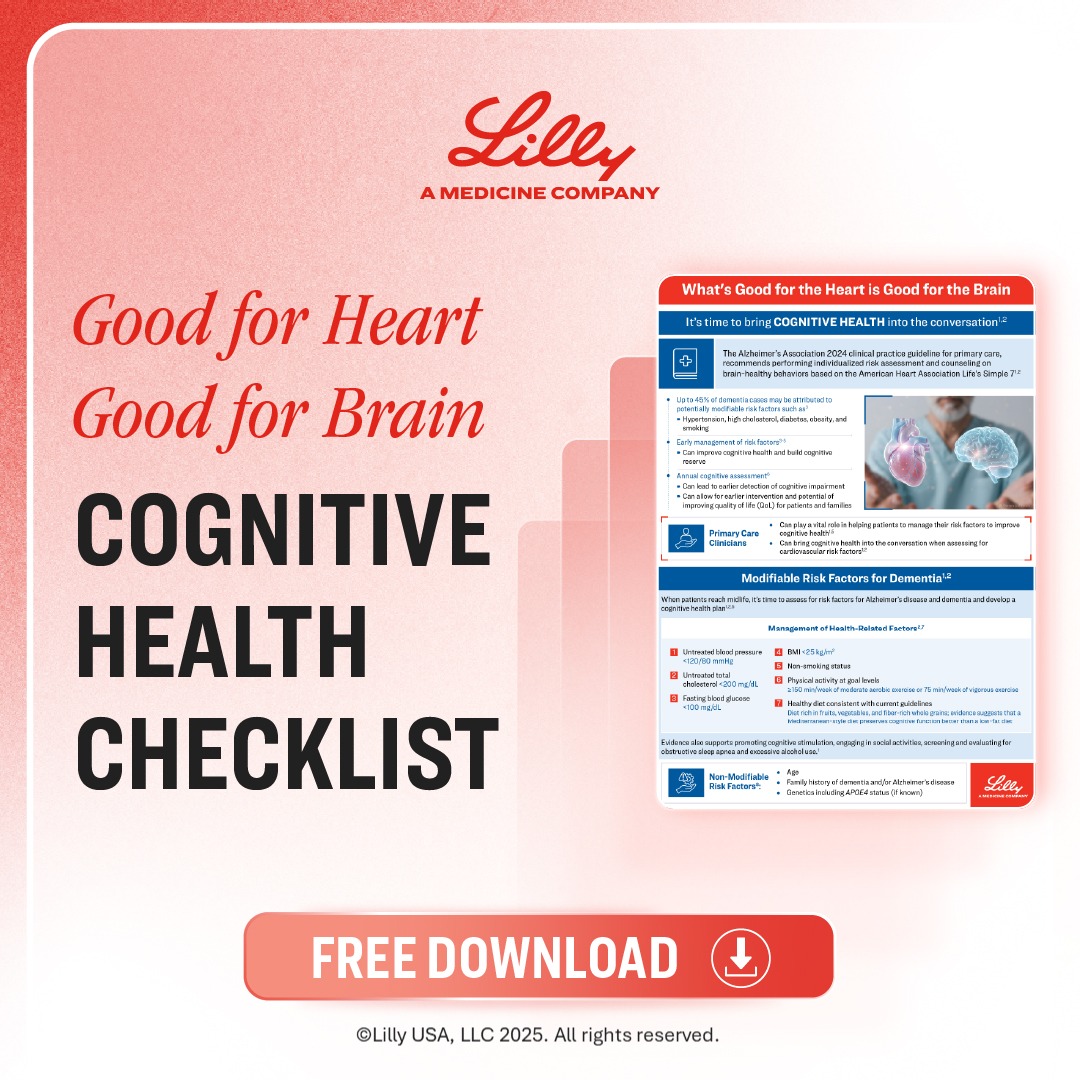 LillyMedical's tweet image. What’s good for the heart is good for the brain.
This downloadable resource supports early assessment, lifestyle changes & care planning to help protect cognitive health.
Learn more: e.lilly/43ZUEuy
#Alzheimers #Neuroscience