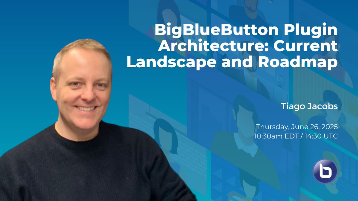 🔌 Curious about the engine behind #BigBlueButton plugins? <a href="/IMDT_NI/">IMDT</a> 's <a href="/TiagoJacobsTech/">Tiago Jacobs</a> maps the current architecture + roadmap—starting in 1 hour. ⚙️ Enroll at 🔵 🌎 BigBlueButton World: ow.ly/Ie6C50Wf3WV 

#OpenSource #EdTech