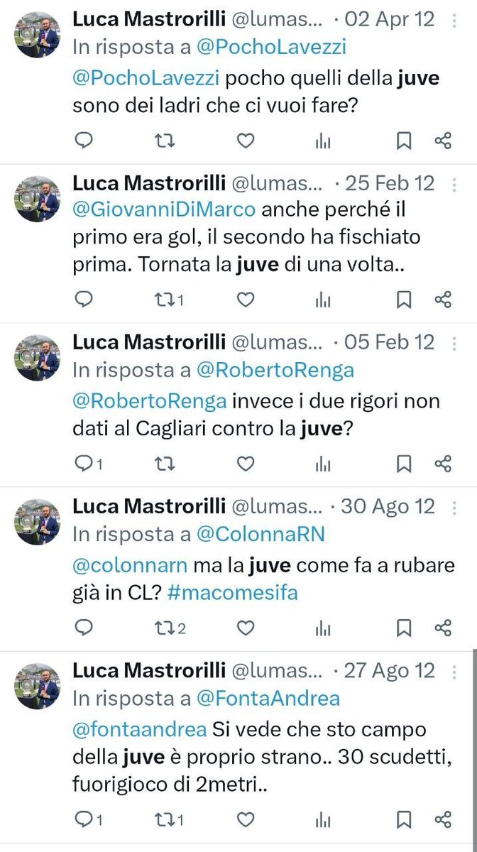 Consiglio a @lumastro , nuovo corrispondente Sky per la Juventus, di NON cancellare questi vecchi tweet.

Avesse continuato così un posto da Direttore Rai Sport o Gazzetta non glielo toglieva nessuno.