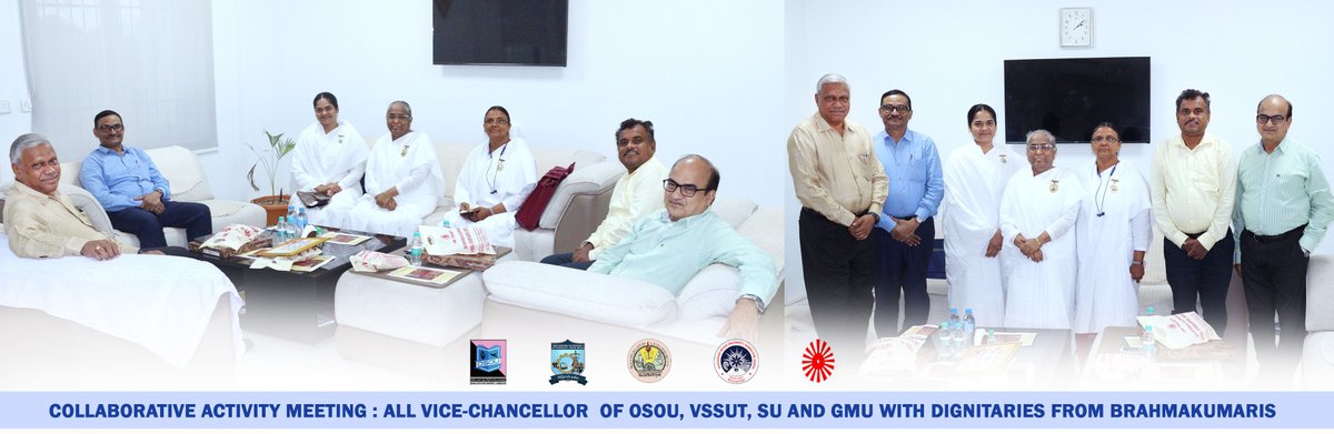 OsouOdisha's tweet photo. Collaborative Activity Meeting : All Vice-Chancellor of OSOU, VSSUT, Sambalpur University and Gangadhar Meher University with dignitaries from Brahmakumaris. https://t.co/Z9Y0a4TY8f #CollaborativeActivities https://t.co/NCHbE93Rxh
