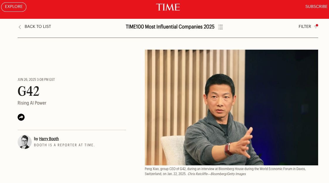 manukumarjain's tweet image. #G42: named one of the Top 100 Most Influential Companies in the World - by @TIME Magazine. 🚀
This is a testament to our mission of using AI and advanced technologies to shape a better, smarter future - not just for a few, but for all. 🌍 Grateful to be part of this journey of…