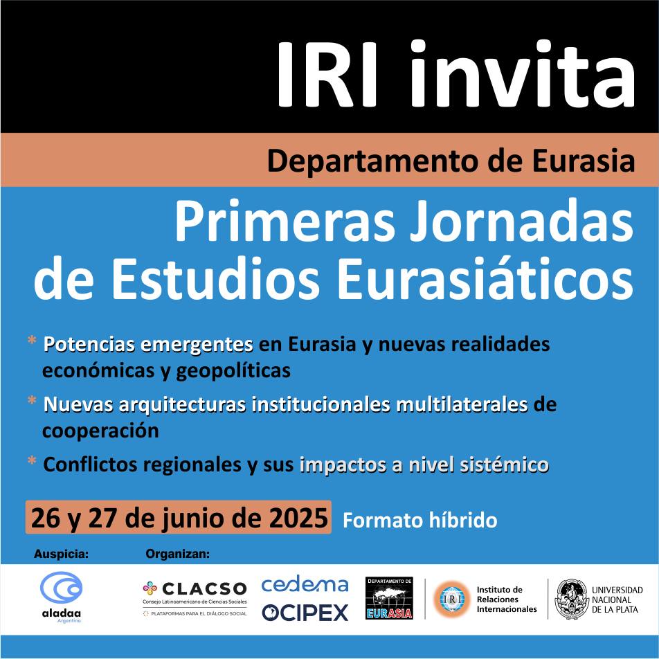 Sebastian Schulz 🌎 (@jsebaschulz) on Twitter photo 🗣️Nos vemos hoy en las 1eras Jornadas de Estudios Euroasiáticos del <a href="/iriunlp/">Instituto de Relaciones Internacionales - UNLP</a>, organizadas en conjunto con <a href="/_CLACSO/">CLACSO</a>, <a href="/CedemaArg/">CEDEMA</a> y <a href="/OCIPEx_arg/">OCIPEx</a>.
A las 15.30 voy a presentar algunas ideas sobre el Asia-Pacífico: epicentro de las disputas geopolíticas en el Siglo XXI. 🗣️Nos vemos hoy en las 1eras Jornadas de Estudios Euroasiáticos del <a href="/iriunlp/">Instituto de Relaciones Internacionales - UNLP</a>, organizadas en conjunto con <a href="/_CLACSO/">CLACSO</a>, <a href="/CedemaArg/">CEDEMA</a> y <a href="/OCIPEx_arg/">OCIPEx</a>.
A las 15.30 voy a presentar algunas ideas sobre el Asia-Pacífico: epicentro de las disputas geopolíticas en el Siglo XXI.