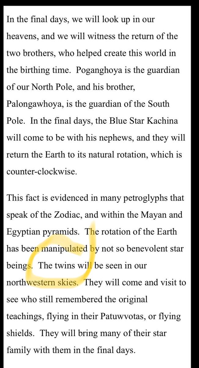 THE KACHINA TWINS AND RETURN OF THE WHITE BROTHER PROPHECY. THE BLUE  KACHINA REPRESENTS A STAR, FAR OFF AND YET INVISIBLE, WHICH WILL MAKE ITS APPEARANCE SOON.

BLUE KACHINA 87
JUNIOR 87
KAHLOONI 85
TWINS 85

AT THE END OF ALL HOPI CEREMONIALISM WILL COME WHEN A KACHINA REMOVES