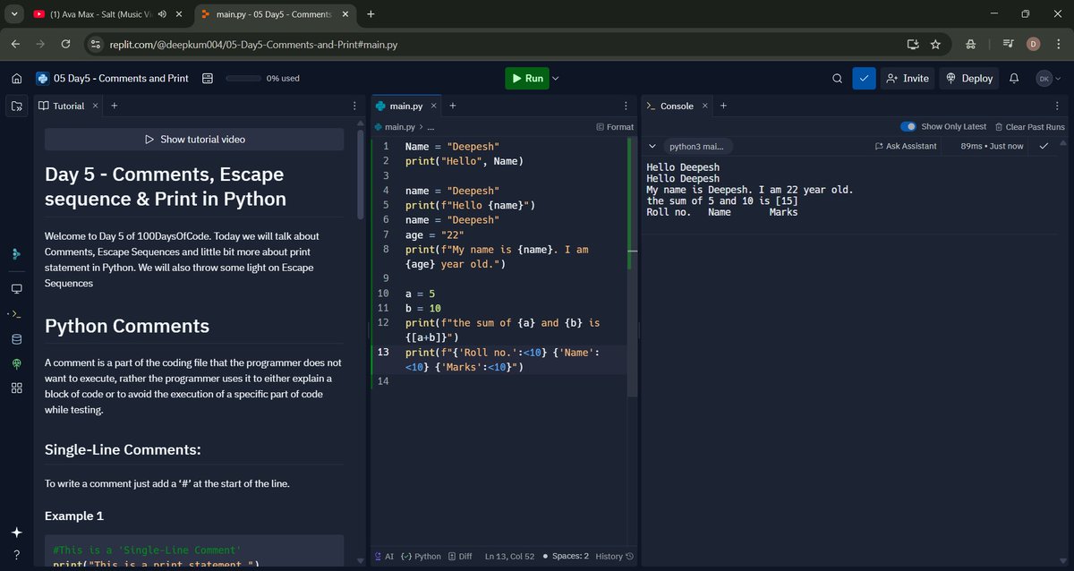 Deepkum004Kumar's tweet image. "3 din ki fight, ek line ki jeet.
Today I don’t just print strings — I control them.
#CodeWarrior #PythonJourney"
Finally i learn......................