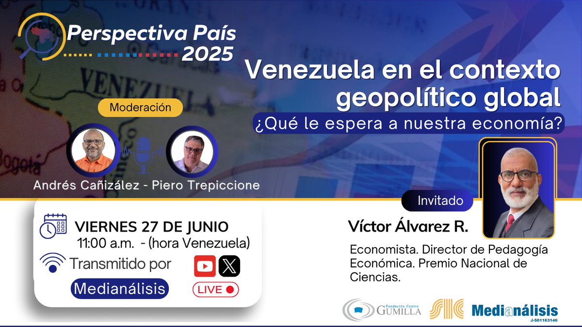 ¿Qué le espera a la economía venezolana en medio del nuevo orden geopolítico mundial?🌎💵

📆Este viernes 27 de junio a las 11:00 a.m. (hora Venezuela), acompáñanos en una nueva edición de #PerspectivaPaís2025 con el economista Víctor Álvarez R., moderado por <a href="/infocracia/">Andrés Cañizález</a>  y