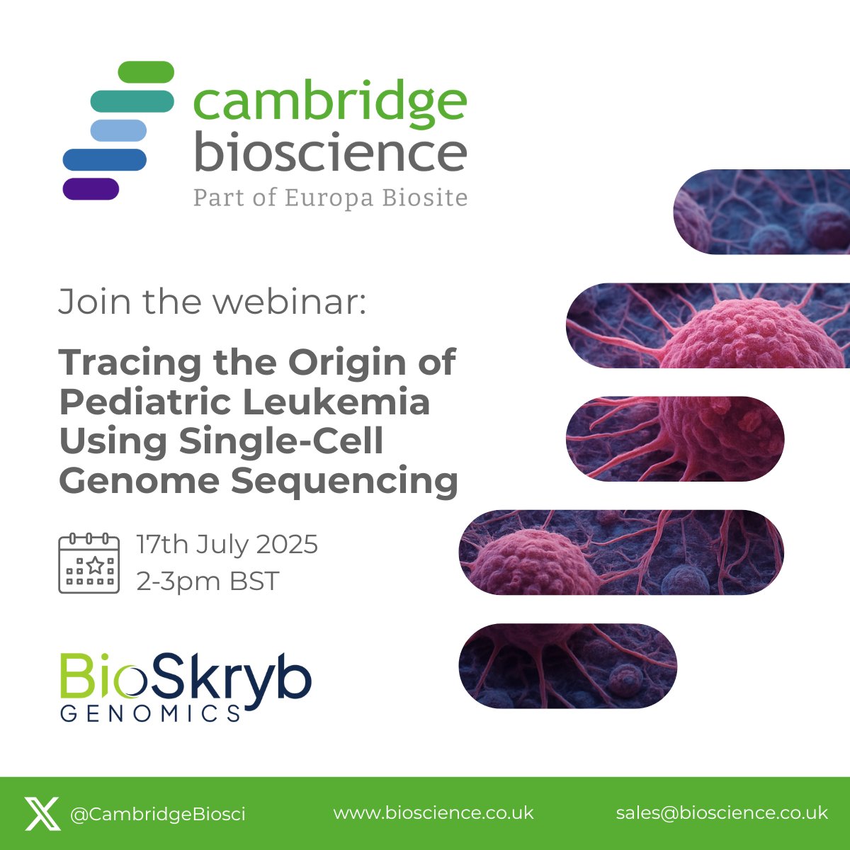 Cambridge Bioscience (@cambridgebiosci) on Twitter photo 🔬 Curious how genome instability begins in childhood cancer?
<a href="/bioskryb/">BioSkryb Genomics, Inc.</a>'s upcoming webinar explores how single-cell sequencing can reveal the earliest genomic changes in paediatric #leukaemia — insights that could shape future #diagnostics & research👉
forms.office.com/r/aZURd4xQDe 🔬 Curious how genome instability begins in childhood cancer?
<a href="/bioskryb/">BioSkryb Genomics, Inc.</a>'s upcoming webinar explores how single-cell sequencing can reveal the earliest genomic changes in paediatric #leukaemia — insights that could shape future #diagnostics & research👉
forms.office.com/r/aZURd4xQDe
