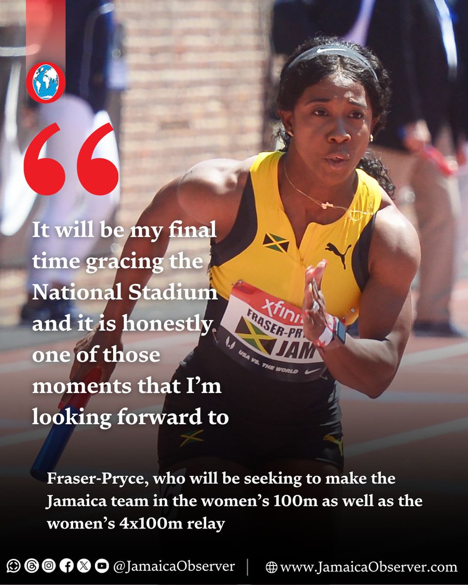 Track and field fans will get a final chance, beginning today at the start of the four-day Jamaica Athletics Administrative Association’s (JAAA) National Senior and Junior Championships, to see Shelly-Ann Fraser-Pryce compete at the National Stadium.

Fraser-Pryce announced