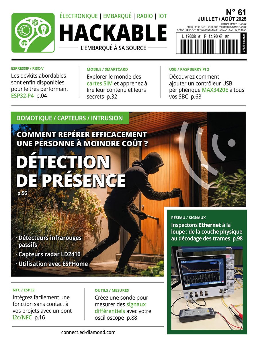 hackablemag's tweet image. Tenté(e) par la mise en place d&apos;un système de #détection de présence qui vous permette de repérer une personne à moindre coût ? La marche à suivre vous est détaillée dans l&apos;article phare de notre numéro d&apos;été.
RDV en kiosque ou sur boutique.ed-diamond.com/nouveautes/178… ! 
#domotique #intrusion