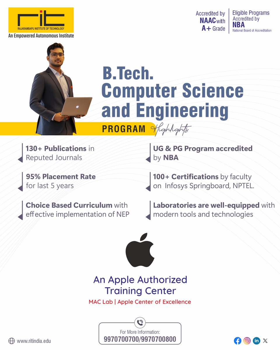 ritindia1983's tweet image. 💡 Step into the Future of Technology with RIT’s CSE Department!
From innovation to industry readiness — we prepare you to thrive in the ever-evolving tech world. 
#ThinkCreateInnovate #CSEatRIT #EngineeringFuture #AppleTraining #BeyondTheBooks #RITRajaramnagar