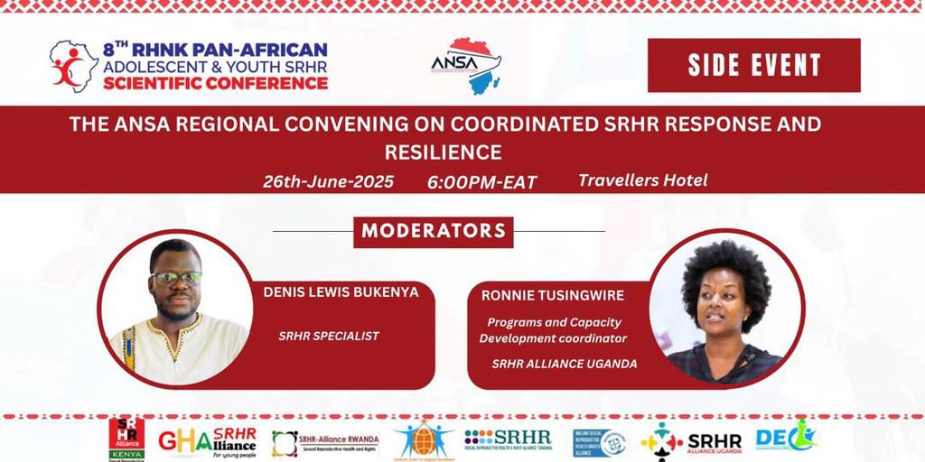‼️REMINDER ‼️

📢 Happening Tonight!
Come through this evening for the ANSA Regional Convening on Coordinated SRHR Response and Resilience .

🕕 6:00PM EAT
📍 Travellers Hotel

🧭 Theme: Uniting for Action: Strengthening Collective Action for SRHR in Africa

🎙️ Meet our