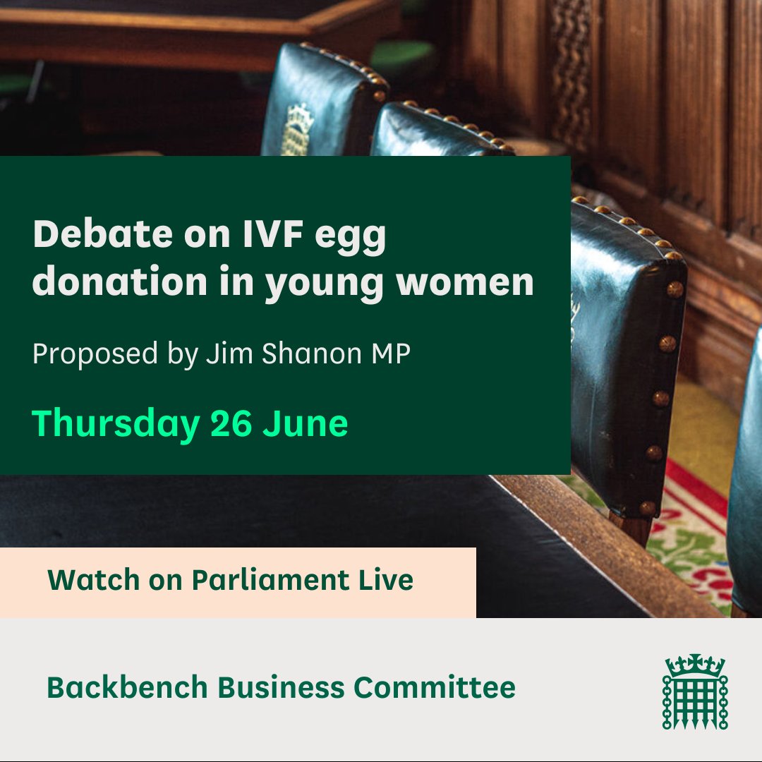 CommonsBBCom's tweet image. In Westminster Hall, MPs are holding a debate on IVF egg donation in young women, put forward by @JimShannonMP
📚Read the @commonslibrary debate pack: commonslibrary.parliament.uk/research-brief…
📺Watch on Parliament live: parliamentlive.tv/Event/Index/c6…