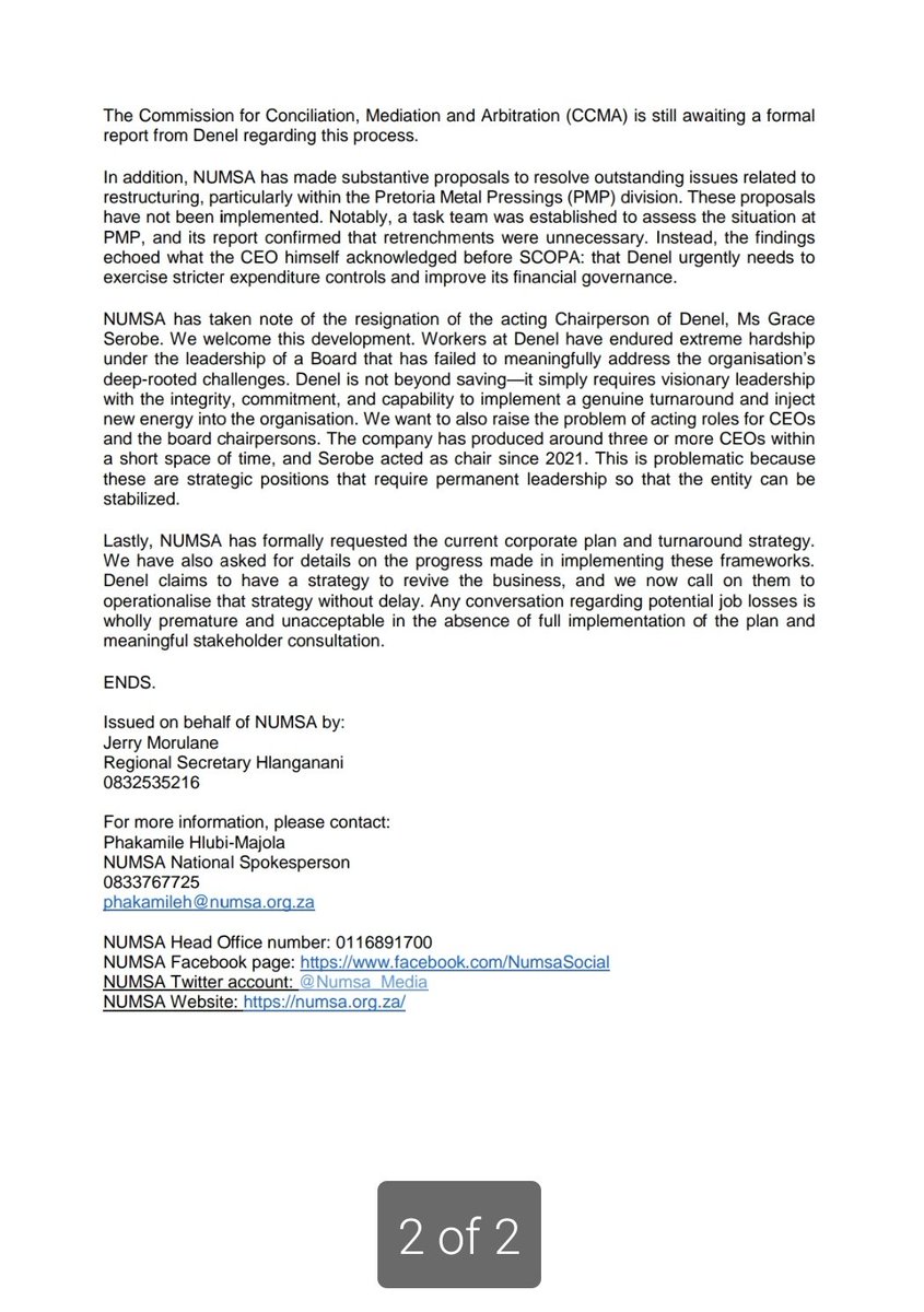 Numsa_Media's tweet photo. NUMSA responds to reports about retrenchments at #Denel as well as the resignation of former board chairperson Gloria Serobe.
#SaveourSOEs
#WorkersUnite
#ForTheLoveofTheWorkingClass β€οΈπ€π https://t.co/CLPq7deTOL