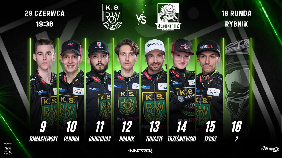 Awizowany skład na #RYBCZE 🏁

🟢⚫️ #ROWRybnik #YNOROW #INNPRO #WpadnijDoROWu #PGEEKstraliga #speedway