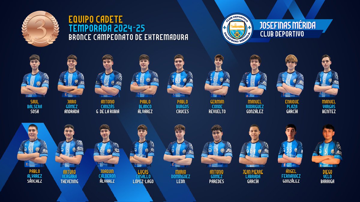 👤 Roster Equipo Cadete
🤾‍♂️ Club Deportivo Josefinas Merida
🗓 Temporada 2024-25
💙 #FUERZAYHONOR 🤍