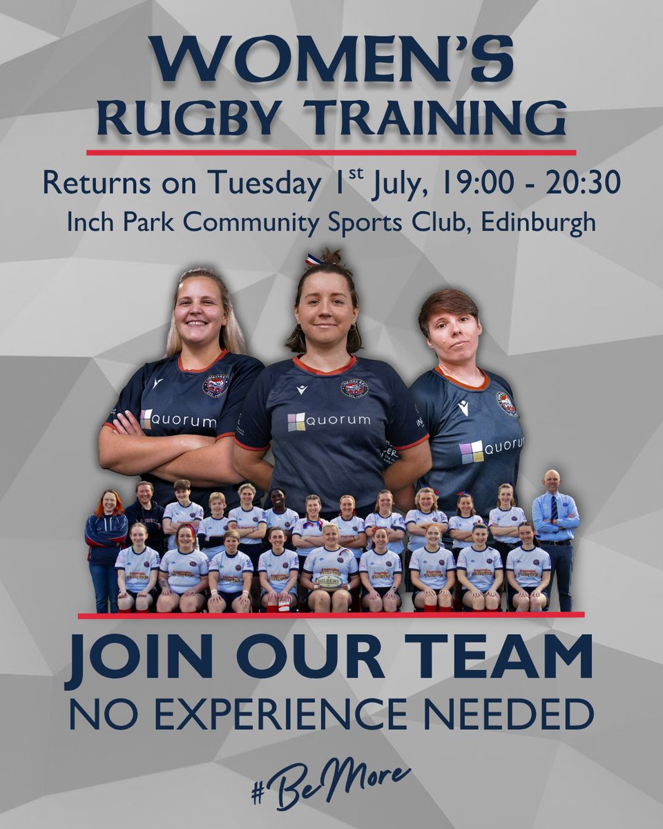 WOMEN'S RUGBY IS BACK! 🏉

New to sport? Switching sport? Returning to rugby? All welcome at Lismore RFC!

📅 Training starts Tue 1st July
📍 Inch Park, Tues &amp; Thurs
🕐 19:00–20:30

Come along or drop us a message! We’d love to have you! 🤍💙

#BeMore