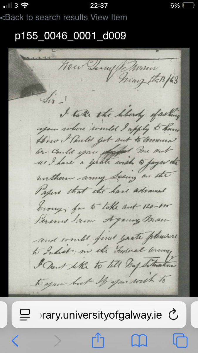 ago_clare's tweet photo. @irishacw @GettysburgNMP @gburgfoundation Hi Damian. You’re doing great work. Tangentially related but I just came across this letter from New Quay, Co. Clare in 1863 in the Kerby Miller collection, which may be of interest. https://t.co/gOCGI3ELI1