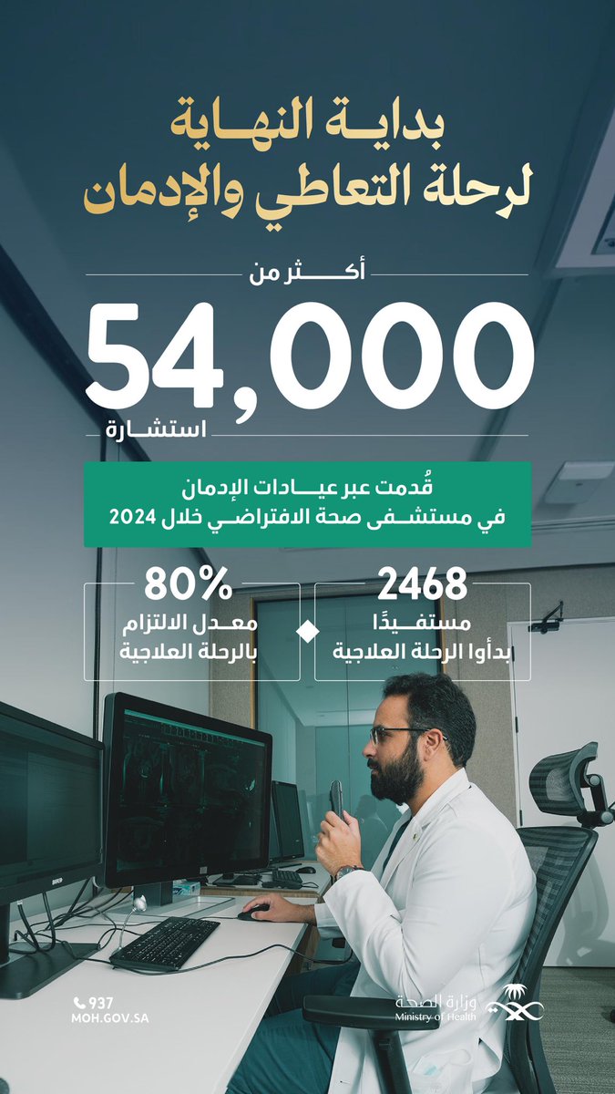 اختارَوا التعافي 🤍

أكثر من 54 ألف استشارة قدمتها عيادات مستشفى «صحة الافتراضي» بخصوصية تامة، ورعاية مستمرة تبدأ من أول خطوة في التعافي من الإدمان.

#اليوم_العالمي_لمكافحة_المخدرات
#وطن_بلا_مخدرات
