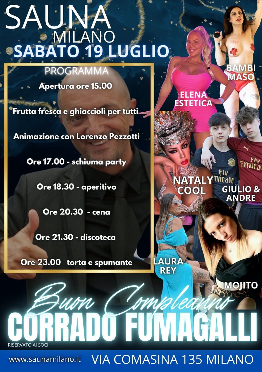 Corrado Fumagalli ufficiale (@corradobgsex) on Twitter photo #cmpleanno di #corradofumagalli #vietatomancare a <a href="/saunamilano/">SaunaMilano</a> si mangia si beve e si 🎺 #allagrande #cmpleanno di #corradofumagalli #vietatomancare a <a href="/saunamilano/">SaunaMilano</a> si mangia si beve e si 🎺 #allagrande