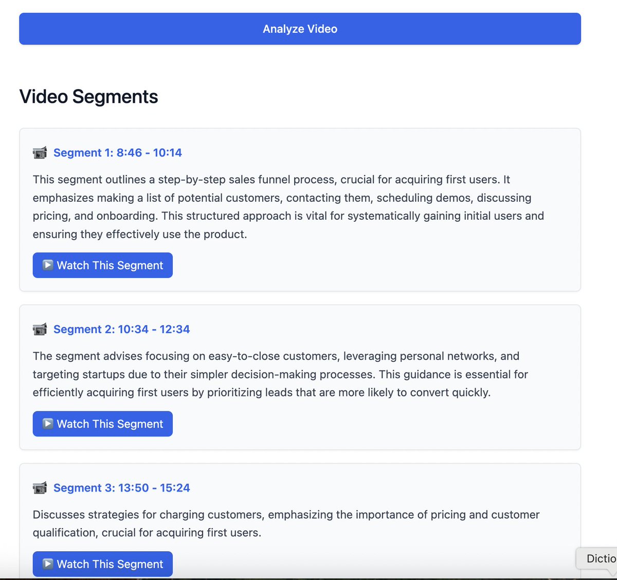 Day 5: Changing my entire distribution strategy.

After watching this YC startup school video (youtube.com/watch?v=hyYCn_…) and pasting it in my tool (youtube-transcript-qa.vercel.app) 

I've realized I have to manually look for customers and do things that don't scale.