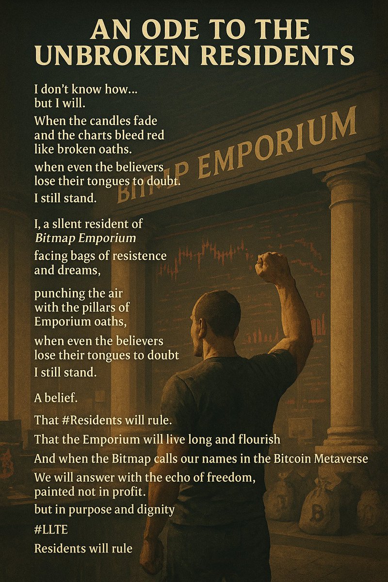 BoredAfrikaDude's tweet photo. Believe in something π§π§
The magic always happens in the dark when light is not present.
I'm dedicating this poem to the residents of @BitmapEmporium
May our voices echo where candles once burned out.
**An Ode to the Unbroken Residents**
Residents will rule! #LLTE
π https://t.co/Jhj1EwTePK