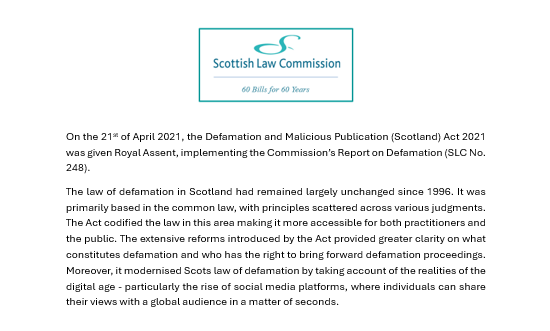 scotlawcom's tweet image. #60Billsfor60Years
Today's bill helped to modernise and simplify the law of defamation in Scotland. It aimed to better balance freedom of speech with the protection of reputation, and to make the law more accessible and suited to the digital age.
Report: scotlawcom.gov.uk/files/7315/131…