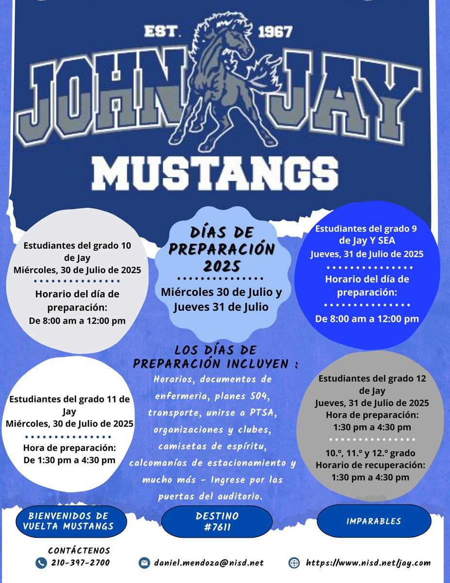 BigDoza51's tweet photo. Hey, Mustangs! 🐎 Just a quick reminder about our reMarbachable Prep Days on July 30th & 31st! Have you updated your data verification in the HAC yet? Don’t miss out! #PrepDays #Mustangs
@NISDJay
@NISDJaySEA https://t.co/esEZ1Va8o8