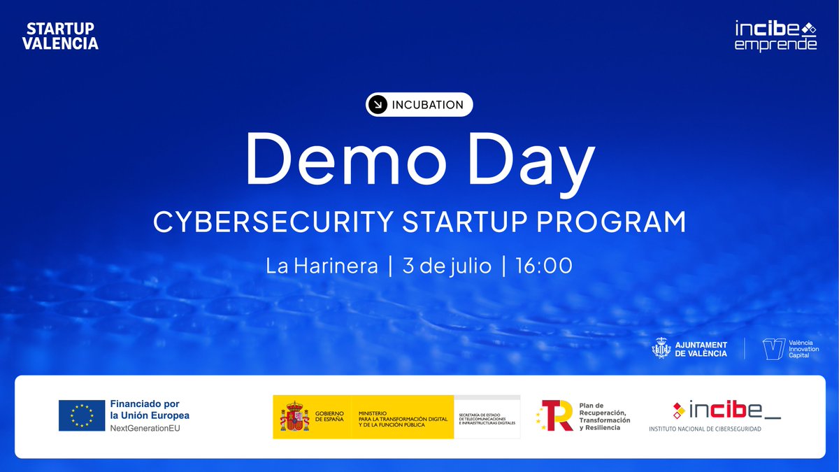 Startup_VLC's tweet image. 🔐 El próximo jueves 3 de julio no te pierdas el #CybersecurityStartupProgram Incubation Demo Day
🔟 startups han sido incubadas y acompañadas en el desarrollo de soluciones innovadoras en ciberseguridad
📍 La Harinera
⏲ 16:00 - 19:00
Agenda completa 👉…
