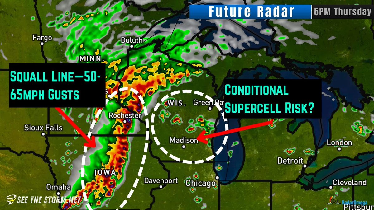 stsweathereye's tweet image. ⛈️Severe Storm Risk: Level 2 of 5
📍Iowa, Minnesota, Wisconsin
⏱️Afternoon thru evening
⚠️Strong winds and Tornadoes 🌪️