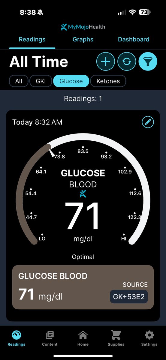 melovinjesus's tweet photo. Got the keto mojo and testing my fasting numbers. Nonidea why the ketones didn’t register in the app? @MissB53 any help. Also any place you by strips from that aren’t a million dollars? #carnivore #day590 https://t.co/ta4UsBeQhV