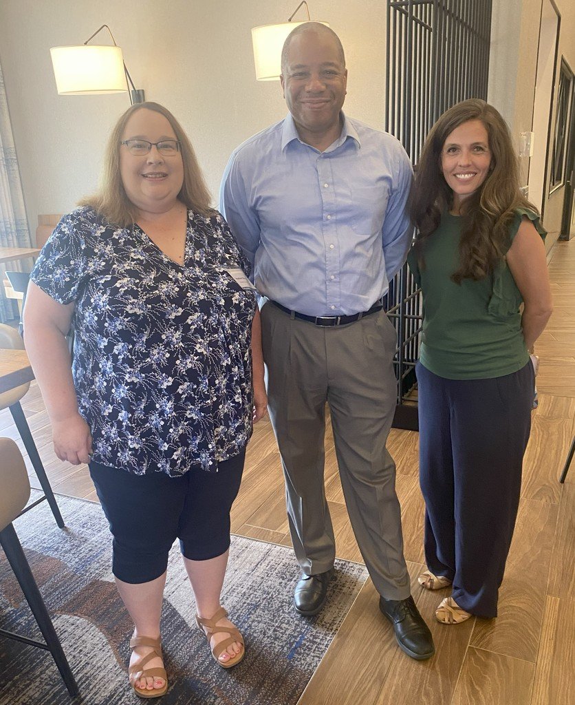 RCSS staff attending the Summer Conference encountered the leader at the helm of NC's schools, State Superintendent Maurice "Mo" Green.  Pictured with Green are Heather Branscome (left) who leads MTSS and ESL teacher Laura Leroy (right).