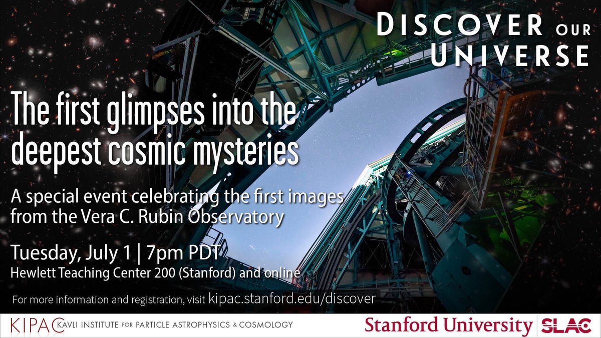 KIPAC1's tweet image. Stunned by the first images released from the @VRubinObs? Join us on July 1 for a special event where key project leads and scientists share why this observatory is so special and how it will help us study the changing sky, and our own Milky Way. RSVP: bit.ly/rubin-july1