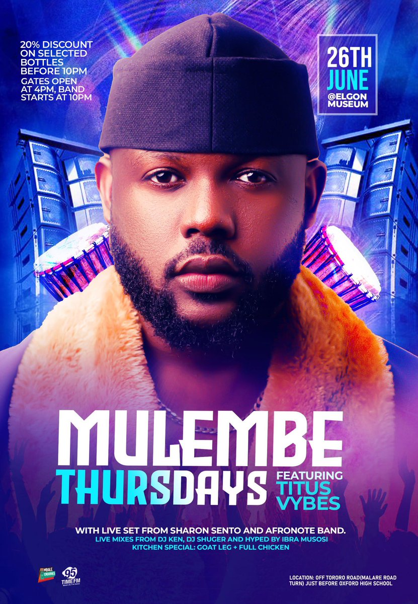 Jere Solomon (@jeresolomon4) on Twitter photo Today we're out at the Elgon Museum for the Mulembe Thursdays.
Come through, lets have all the <a href="/Titusvybes/">Titus Vybes</a> tonight. Today we're out at the Elgon Museum for the Mulembe Thursdays.
Come through, lets have all the <a href="/Titusvybes/">Titus Vybes</a> tonight.