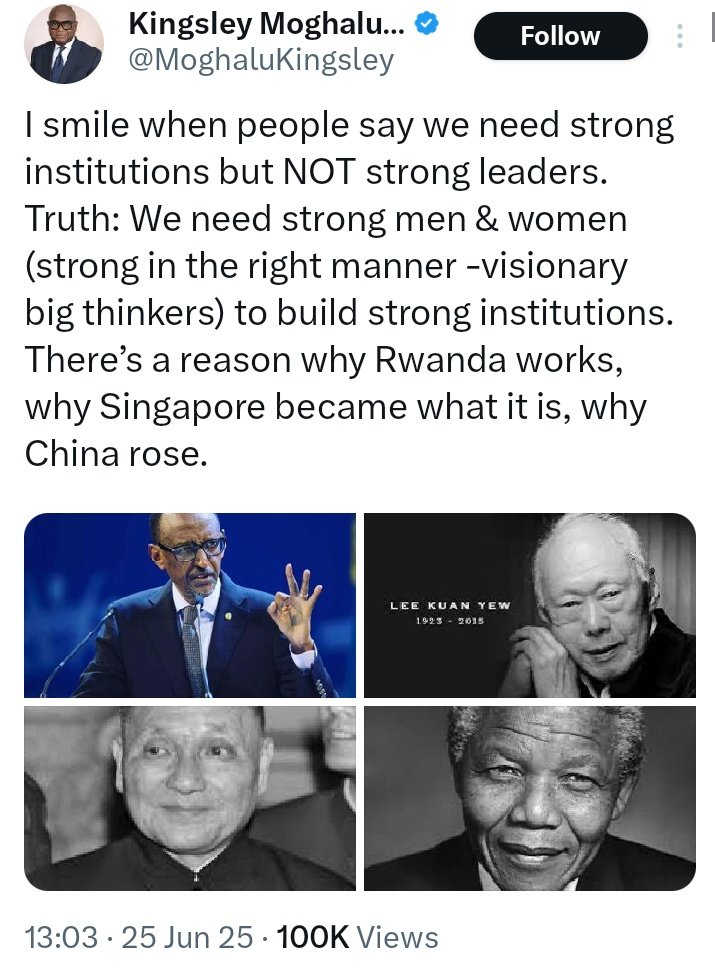 AKakanfo's tweet photo. INTELLECTUAL REBUTTAL TO KINGSLEY MOGHALU:

Dear Professor Moghalu,
It is unfortunate that you continue to use your platform to push for "covert anarchy" in Nigeria, despite knowing fully well that out of three major experiments of Britain namely British India, British Sudan and British Nigeria, only Nigeria has not balkanized and imploded like the other two. Just India and Sudan, Nigeria is ethnically polarised and religiously irreconcilable. I read your tweet and you are merely regurgitating the ideology of Azikiwe and Ironsi which basically destroyed the foundation of this wonderful country called Nigeria.

You used many countries as examples and I will be talking about two of those countries. My response is not to you but for Yoruba youths, Middle belt youths and South South youths who might end up self destructing by following your diabolical ideology. Just few months ago, you were praising Kemal Atatürk who was nothing but a role model of Adolf Hitler.

Now let's start with Singapore and Lee kwam yhu (LKW). Singapore use to be part of Malaysia before it was excised out of Malaysia after the British left Malaysia. 
What is Singapore? Singapore is a Han Chinese Majority ethno-state built on Confucius ideology and free market economy.
Singapore is basically a Chinese country with a western "face". The stability of Singapore and prosperity of Singapore is largely due to its political stability because the civilization that mainly drives Singapore is Sinic (Chinese) civilization. LKW said it himself that without the ethno-state structure of Singapore, he might not have succeeded with his autocratic ideals. Why should now a professor be using Singapore as a case study for Nigeria? Nigeria has been led by brutal military juntas from Ironsi to Abacha, yet they all destroyed the country, so why are you now talking about a strong man? Are you planning a coup' detat?

You spoke about Rwanda and used Kagame as a role model and I think this is the height of intellectual dishonesty by you because you know that a large chunk of Nigerian youths are historically illiterates and Geopolitically naive. If they knew there history, they will probably be stoning you not clapping for you.
Rwanda is a form of apartheid. A minority Tutsi ruling majority Hutu.
The Tutsis conquered the Indigenous Hutus centuries ago and created that caste system that gave rise to the likes of Kagame. Who is Kagame? Kagame was a Rebel warlord, militia commander and brutal war monger who waged war against the Hutu led government of Rwanda Which led to the assassination of the two Hutu presidents of Rwanda and Burundi (1993/1994). We all know what happened after that and how the minority Tutsis used that excused to hijack power from the Indigenous and majority Hutus? Genius right? That was not different of how Igbo soldiers annihilated the political leaders of Arewa and the Yoruba people in 1966 and took power via Ironsi.
Let's go further, what is the economy of Rwanda built on? Cocoa? Coffee? No!
Rwandan economy is built on the brutal looting of Eastern Congo. Mineral resources looted in Congo by Rwandan Tutsi led army and their militias like M23, are packaged and sold in Rwanda.
Anybody who dare criticise Kagame, is either killed, jailed, exiled or goes missing. Is that your goal?
Who is going to be the Tutsis of Nigeria? Igbos? You are a joker!

Not everybody is diabolical like you Zikists. An Ethnolinguistically structured Nigeria will make YORUBALAND economically powerful and prosperous. We are not Igbos, we have the capacity to build our land and turn it into Dubai. We did it during the western region, we can do it again.

Nigeria is not a nation but a country of ethnic nations. Ethnolinguistic Federalism is the only solution.

God bless Nigeria.
Oladimeji Bolarinwa 
President Think Yoruba First organization worldwide
