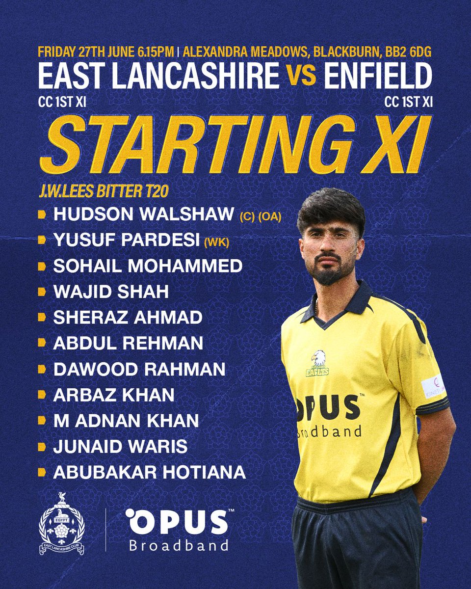 1st XI play their final J.W. Lees Bitter T20 match of the season tomorrow evening at Alexandra Meadows

M Adnan Khan comes into the side to replace the injured Naz Ahmed, with overseas amateur Hudson Walshaw continuing as captain.

Join us for one last T20 night this summer! 💙💛