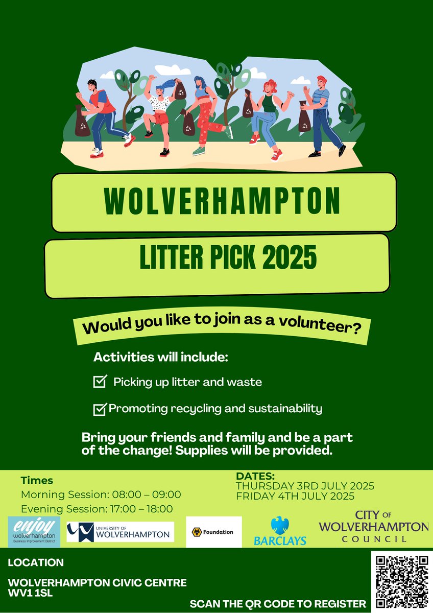 Wolves Council (@wolvescouncil) on Twitter photo Volunteers are welcome to join a city-centre litter picking event next week.
A number of organisations are combining efforts for the large-scale city centre clean-up on July 3 & 4.
The City Spruce Up runs 8am-9am and 5pm-6pm, both days. 
Sign up at orlo.uk/ez0Fc Volunteers are welcome to join a city-centre litter picking event next week.
A number of organisations are combining efforts for the large-scale city centre clean-up on July 3 & 4.
The City Spruce Up runs 8am-9am and 5pm-6pm, both days. 
Sign up at orlo.uk/ez0Fc