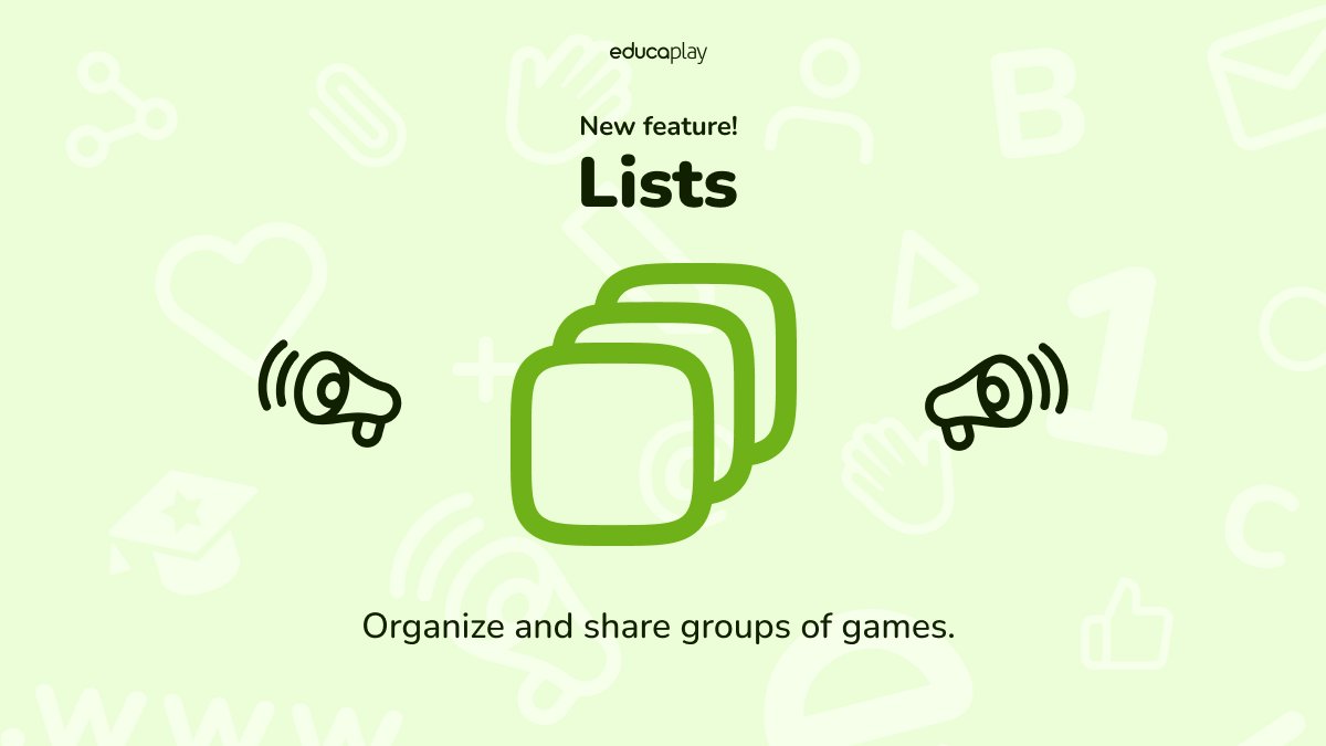 EDUCAPLAY_en's tweet photo. 👉 Time to tidy up your games!

No, we’re not telling you to pick up stuff from your room. 😄

We just mean you can now create Lists to organize and share your Educaplay games easily. 🗂️🎮

More info: https://t.co/hDlI1slyXb https://t.co/FHnTUzCLNU