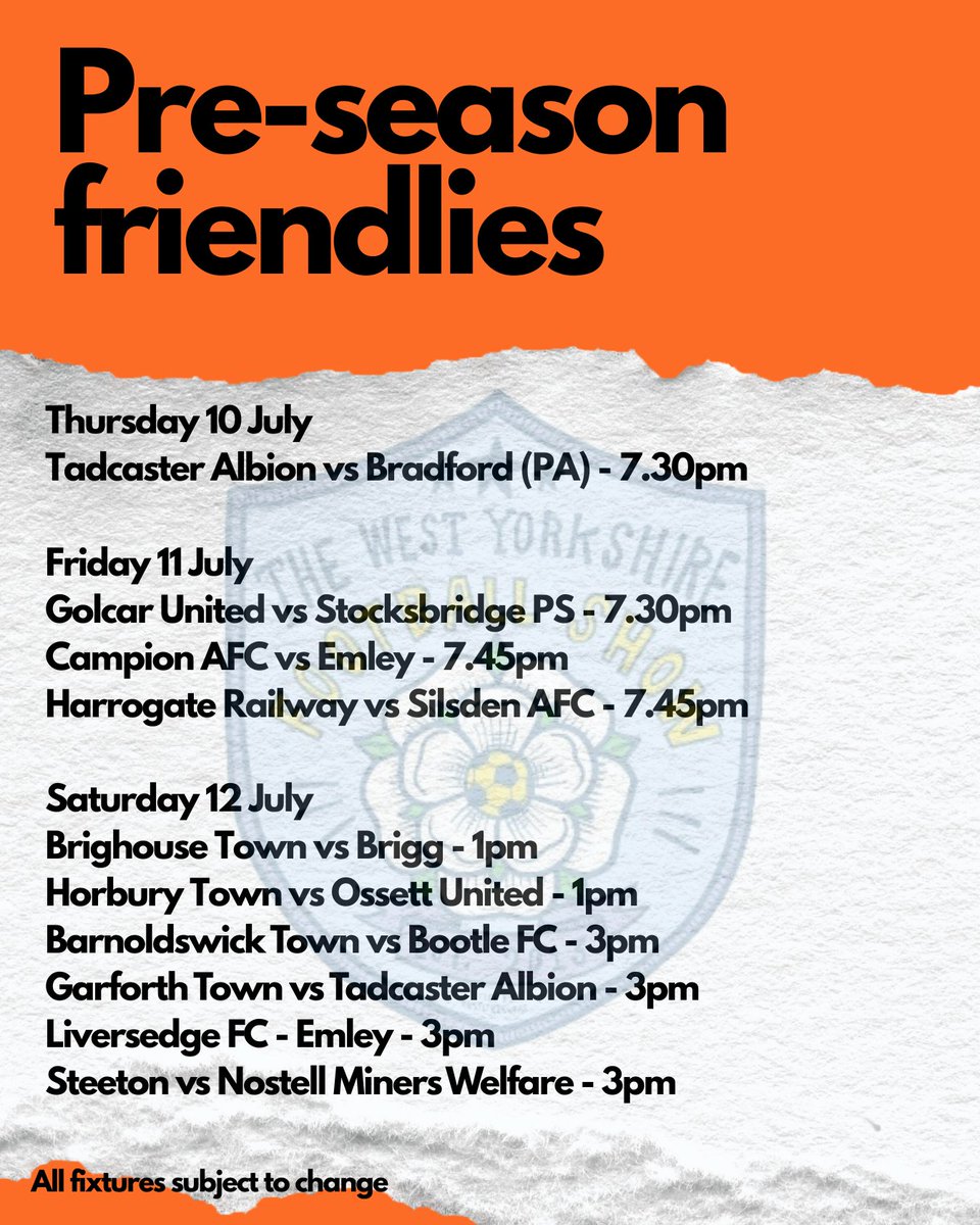 🗓 NON-LEAGUE FRIENDLIES (1/3)

To help you plan your football trips over the next month or so, we've put together a list of friendlies involving clubs from our region.

All fixtures and times are subject to change so please check the club's social media and website for updates.