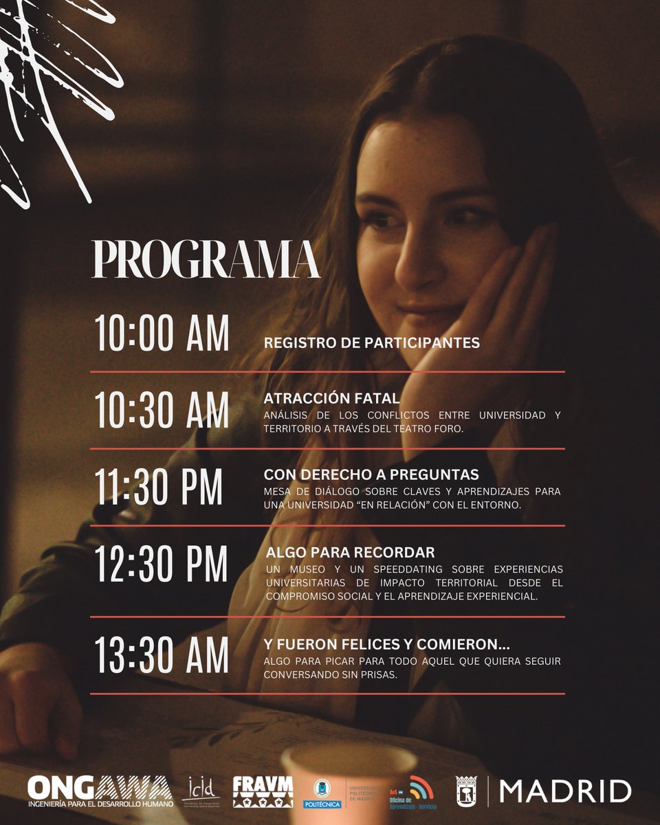 La universidad y los vecindarios tenemos una cita pendiente.

Os invitamos a participar en esta jornada para compartir puntos de vista y avanzar en la transformación educativa.

📆Miércoles 2 julio
🕥10:30 h
📍ECOOO (c/ Escuadra, 11, Madrid)

¡Inscríbete! forms.gle/9GCXty1V6QHjRR…