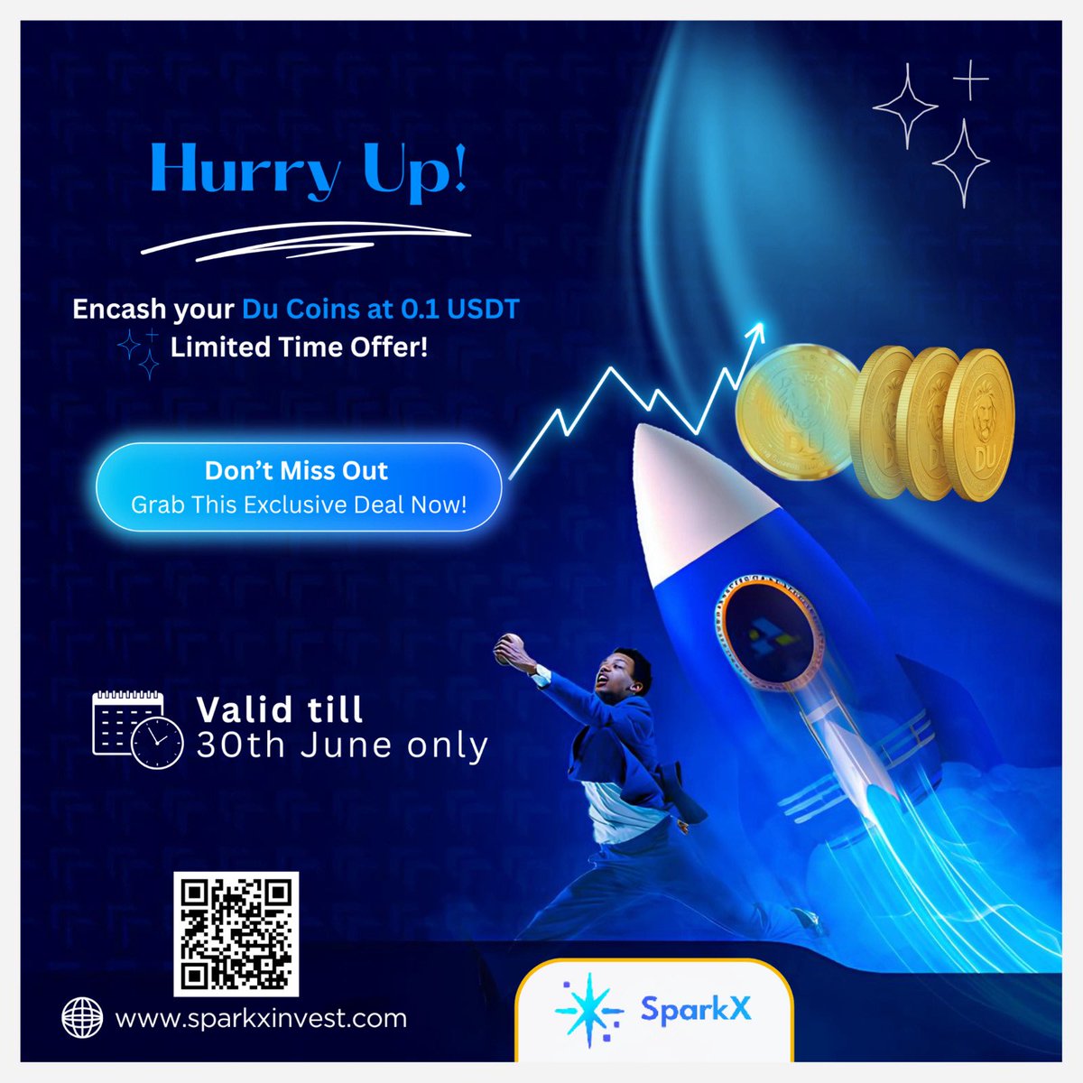 DuCoinnetwork's tweet image. Only 3 Days Left! Encash your Du Coins for 0.1 USDT. Deal ends 30 June 2025 after that, it’s gone. ⏳
#Ducoin #SparkX #SparkXPromo #LimitedTimeDeal #EncashDuCoin #USDTDeal #DuEcosystem