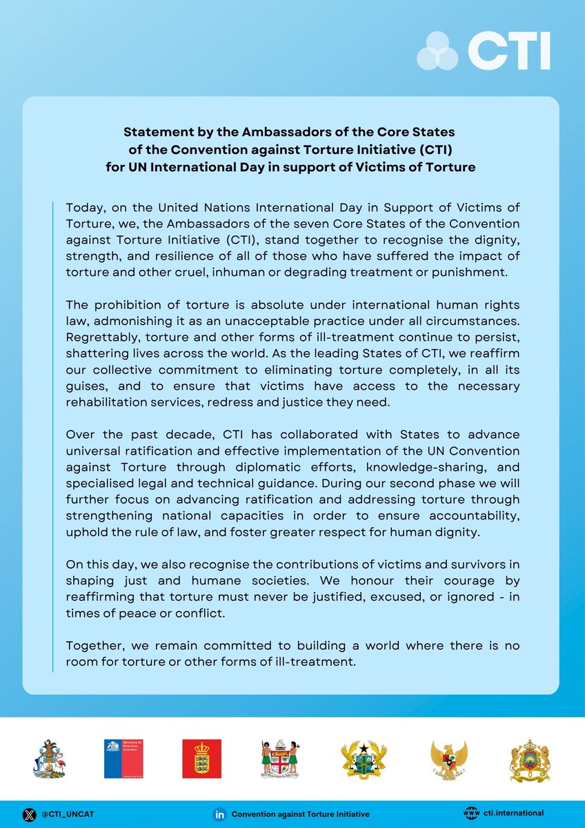 cti_uncat's tweet image. Today, on UN International Day in Support of Victims of Torture, CTI stands with survivors and those impacted by torture.

We remain committed to supporting States toward ratifying and better implementing #UNCAT to help end torture worldwide. #SupportVictims #EndTorture