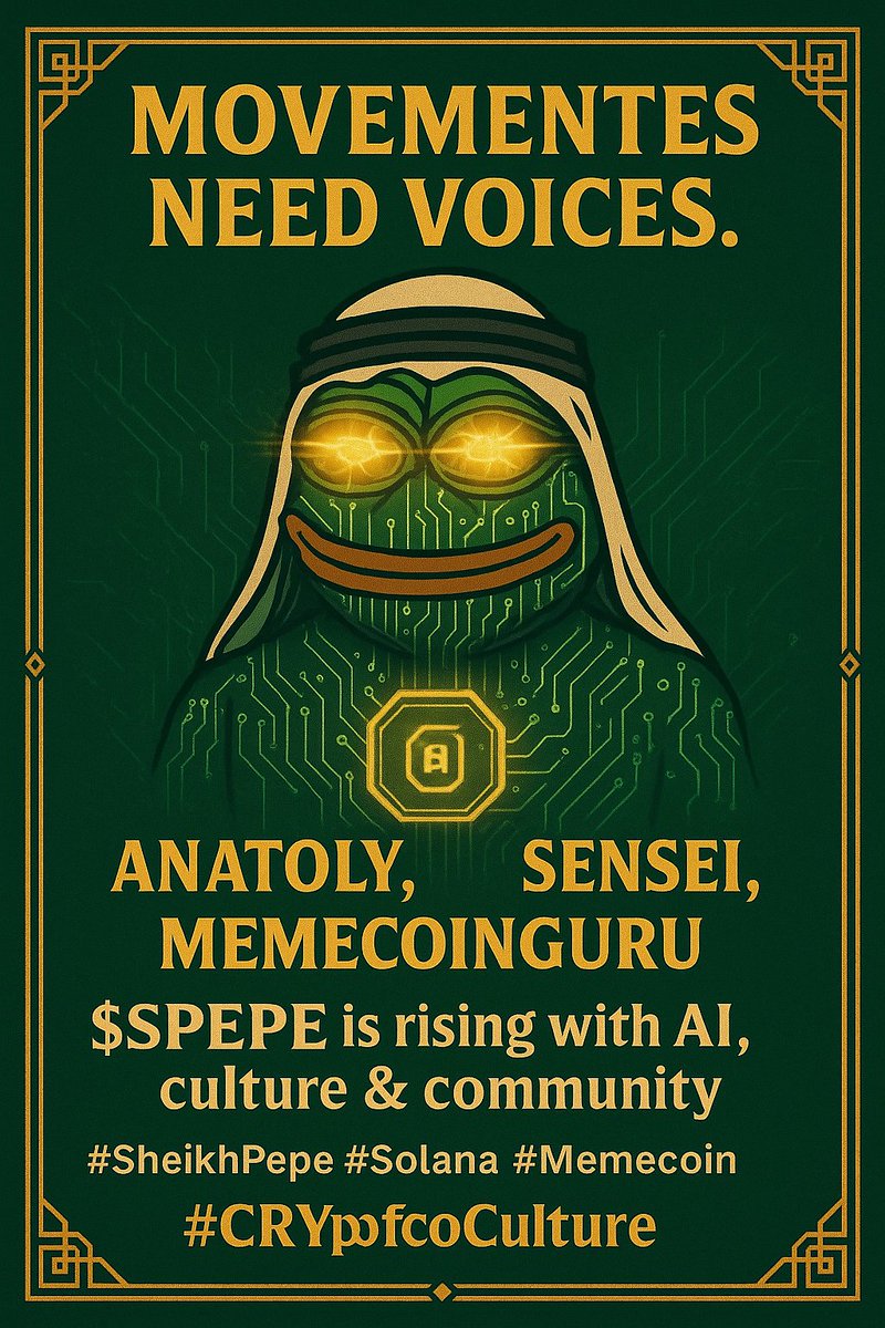 RugSurvivorY's tweet image. Some chase pumps Others build empires
$SPEPE isn’t just hype  it’s a legacy in motion
🧠 Powered by AI
🌍 Driven by community
🐸 Fueled by purpose

#SheikhPepe #AI1 #CryptoCulture #Solana #SPEPE
