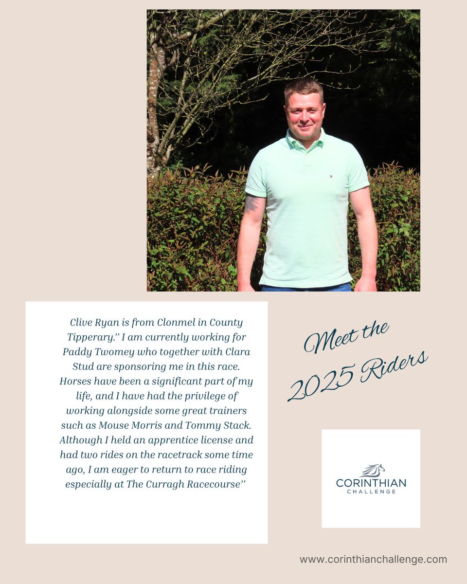 📢Our next two featured riders for our Corinthian Challenge are Madison Clancy from Newbridge who is on Duke Of Leggagh for Michael Mulvany irishinjuredjockeys.enthuse.com/pf/madison-clan

Clive Ryan from Clonmel working for <a href="/paddytwomey/">Paddy</a> &amp; riding Relevant Range for Gillian Scott
irishinjuredjockeys.enthuse.com/pf/clive-ryan