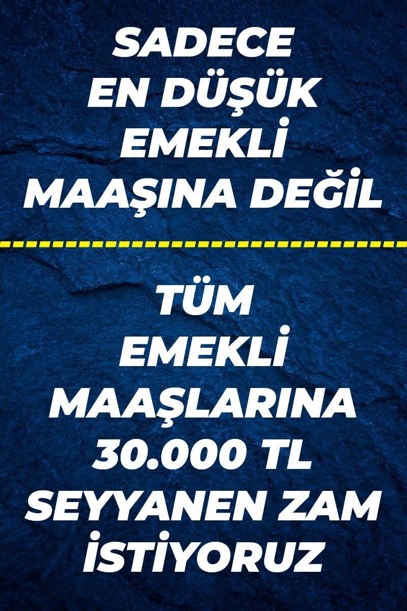Sadece en düşük emekli maaşına değil⁉️
Tüm emeklilerin kök maaşlarına 30.000 TL seyyanen zam istiyoruz⁉️

#SeyyanenZamEmekliyeDerman
#5000KısmininDermanıYasa
<a href="/RTErdogan/">Recep Tayyip Erdoğan</a> <a href="/_cevdetyilmaz/">Cevdet Yılmaz</a>
<a href="/isikhanvedat/">Prof. Dr. Vedat Işıkhan</a> Macron Özgür Özel Kemal Powell Travesti Euroleague Ezgi Mola Uğurcan Çakır 
Berke