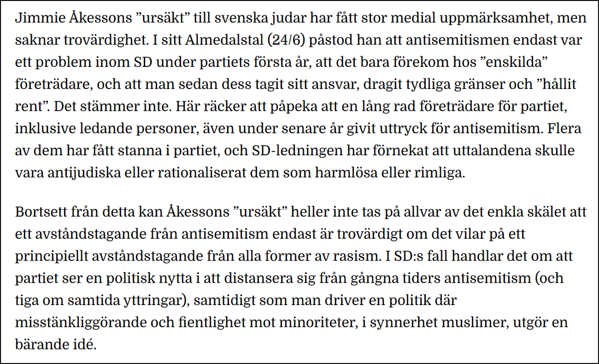 SKMA: Åkessons ”ursäkt” till svenska judar saknar trovärdighet

Läs: skma.se/2025/06/skma-a…