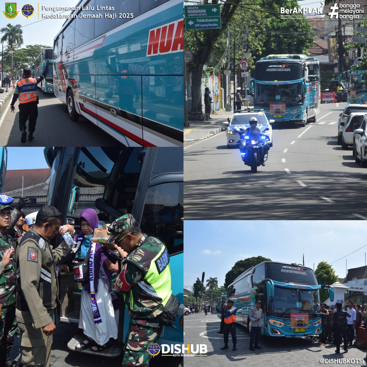 DISHUBKOTSI's tweet photo. Pengamanan lalu lintas kepulangan rombongan jemaah haji tahun 2025 bertempat di Balai Kota Sukabumi.
(26/06/2025)

@Pemkot_Sukabumi 
@dishub_jabar https://t.co/uvUzuFTG3H