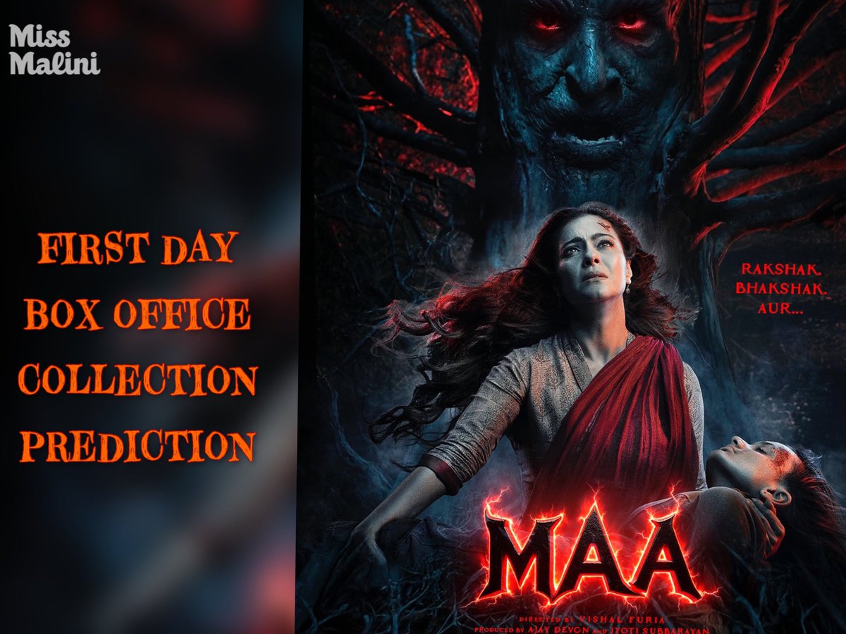 MissMalini's tweet photo. MissMalini predicts that #Maa could open strong with a Day 1 collection between ₹3-5 CR! 🎬🔥

#BoxOfficePrediction #Kajol #MissMalini https://t.co/Rdbk6vfgWQ