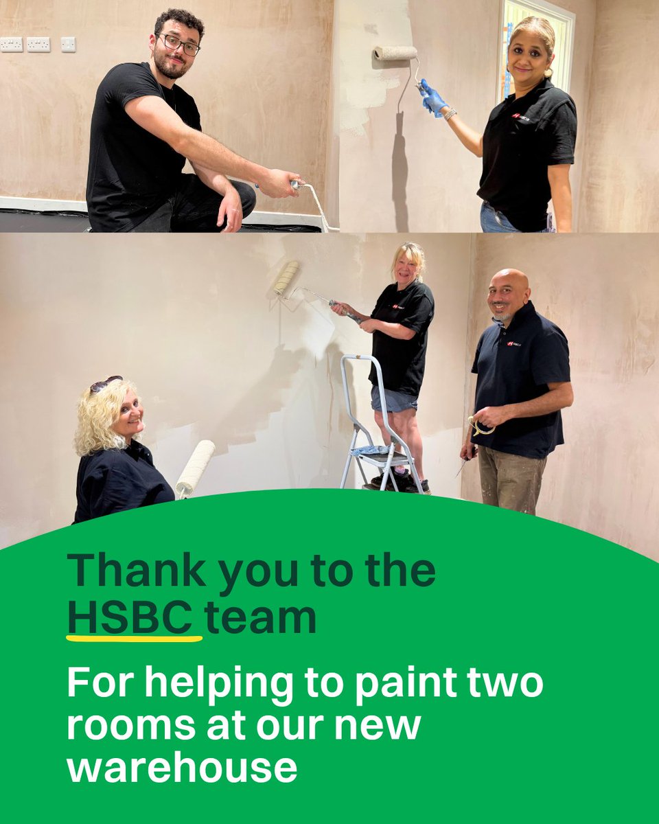 A big thank you to the <a href="/HSBC_UK/">HSBC UK</a> team for painting two rooms at our new warehouse!🎨 Generosity from our local community means we can continue to support people facing crisis throughout Chichester.💚 Want to get involved? Email us 📧 info@chichesterdistrict.foodbank.org.uk