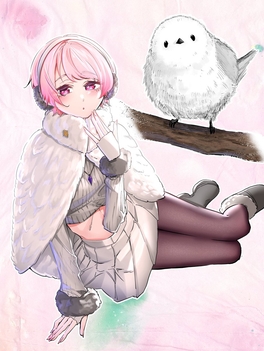 ikada_kai's tweet photo. 北海道の動物コスプレイラスト③🪽

こちらは特別番外編用に描いたカラーイラストで夏川先輩のシマエナガコスプレです🕊️

先輩のイメージは他のキャラと違って迷ったりはせずシマエナガ一択でした🫨

#道産子ギャル　#どさこい
#どさこい過去絵集 https://t.co/F5pjmtSyAV