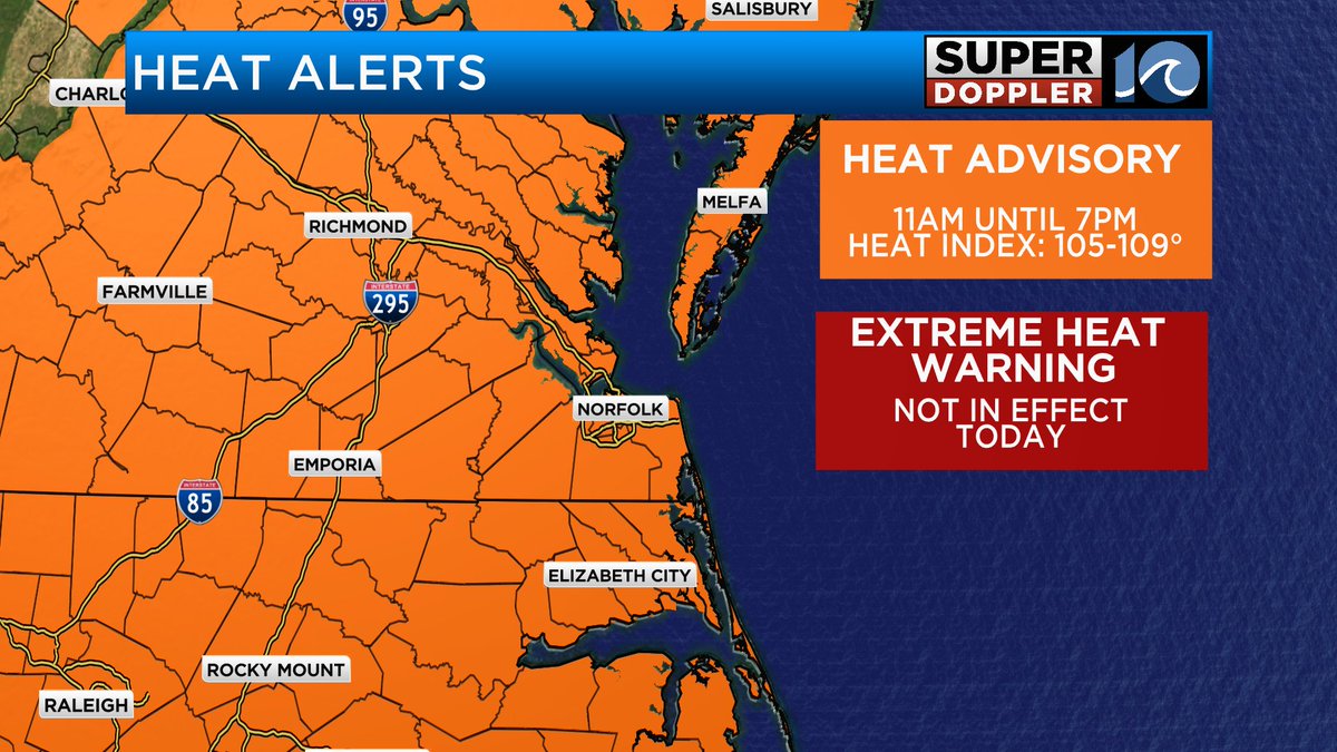 We'll still be hot and humid today, but it will be just a (little) bit better than the last few days.  Highs will more in the mid 90s.  The heat index between 105 and 108.  We'll be partly cloudy with isolated PM t'storms.