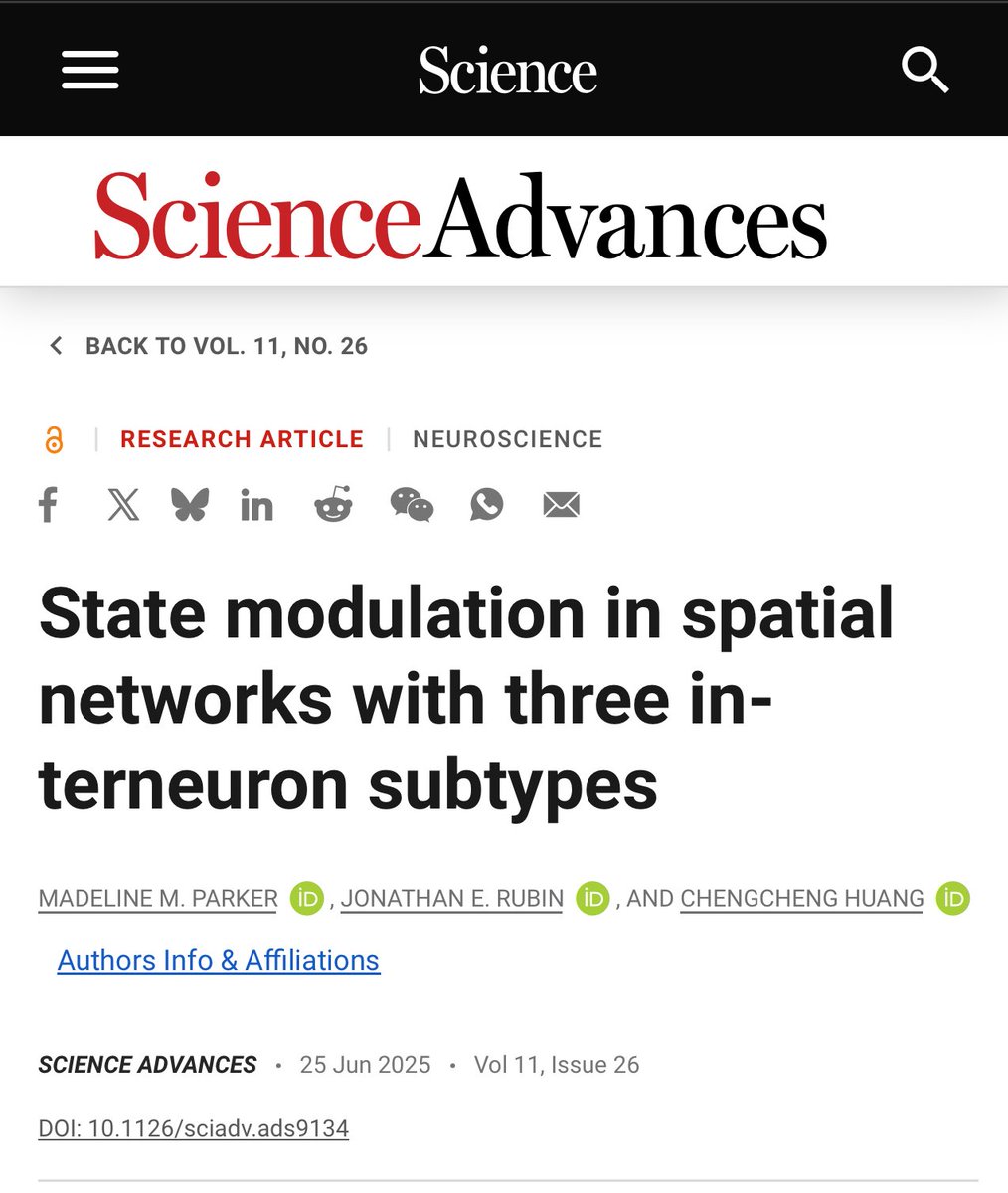 our paper is available now at Science Advances. In this work, we analyze how different interneuron subtypes modulate firing rates and network synchrony. We demonstrate that the somatostatin neurons are the main driver of network synchrony. science.org/doi/10.1126/sc…
